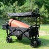 Collapsible Wagon Heavy Duty Folding Wagon Cart with Removable Canopy, 4" Wide Large All Terrain Wheels, Brake, Adjustable Handles