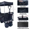 Collapsible Wagon Heavy Duty Folding Wagon Cart with Removable Canopy, 4" Wide Large All Terrain Wheels, Brake, Adjustable Handles