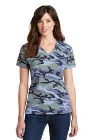 Port & Company Ladies Core Cotton Camo V-Neck Tee LPC54VC (Color: Woodland Blue Camo, size: XS)