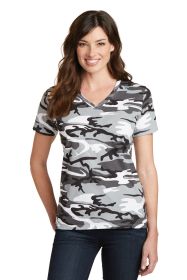 Port & Company Ladies Core Cotton Camo V-Neck Tee LPC54VC (Color: Winter Camo, size: 4XL)