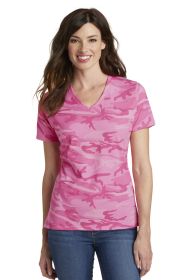 Port & Company Ladies Core Cotton Camo V-Neck Tee LPC54VC (Color: Pink Camo, size: XS)