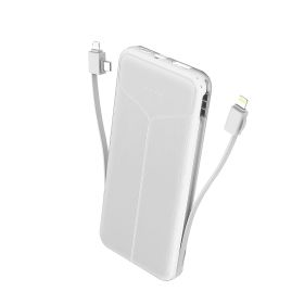 10000mAh Power Bank Portable Charger with US Plug 2 Built-in Cables External Battery Pack with 4 Ouputs 3 Inputs Fit For IOS Phone 14 Android And More (Color: White)