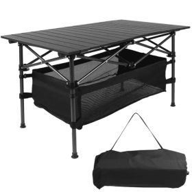 1Pc Folding Camping Table Portable Aluminum Roll-up Picnic BBQ Desk with Carrying Bag Heavy Duty Outdoor Beach Backyard Party Patio (colour: black)