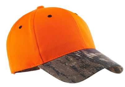 Port Authority Enhanced Visibility Cap with Camo Brim C804 (Color: Orange Blaze/ Mossy Oak New Break-Up, size: OSFA)