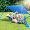 Foldable Beach Canopy Tent Collapsible Shade Sail Sun Protection Windproof Shelter 4 Sandbag 2 Pole Portable Storage Bag Rectangle Blue